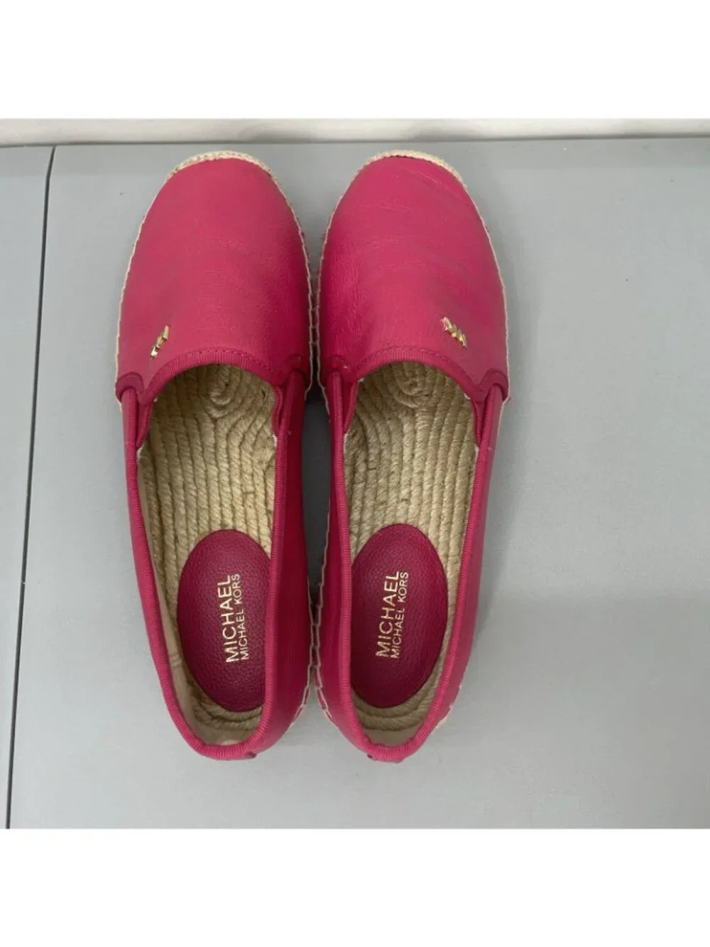 Michael Kors Hastings Espadrilles Shoes Slip On Pebbled Leather Hot Pink Women 7